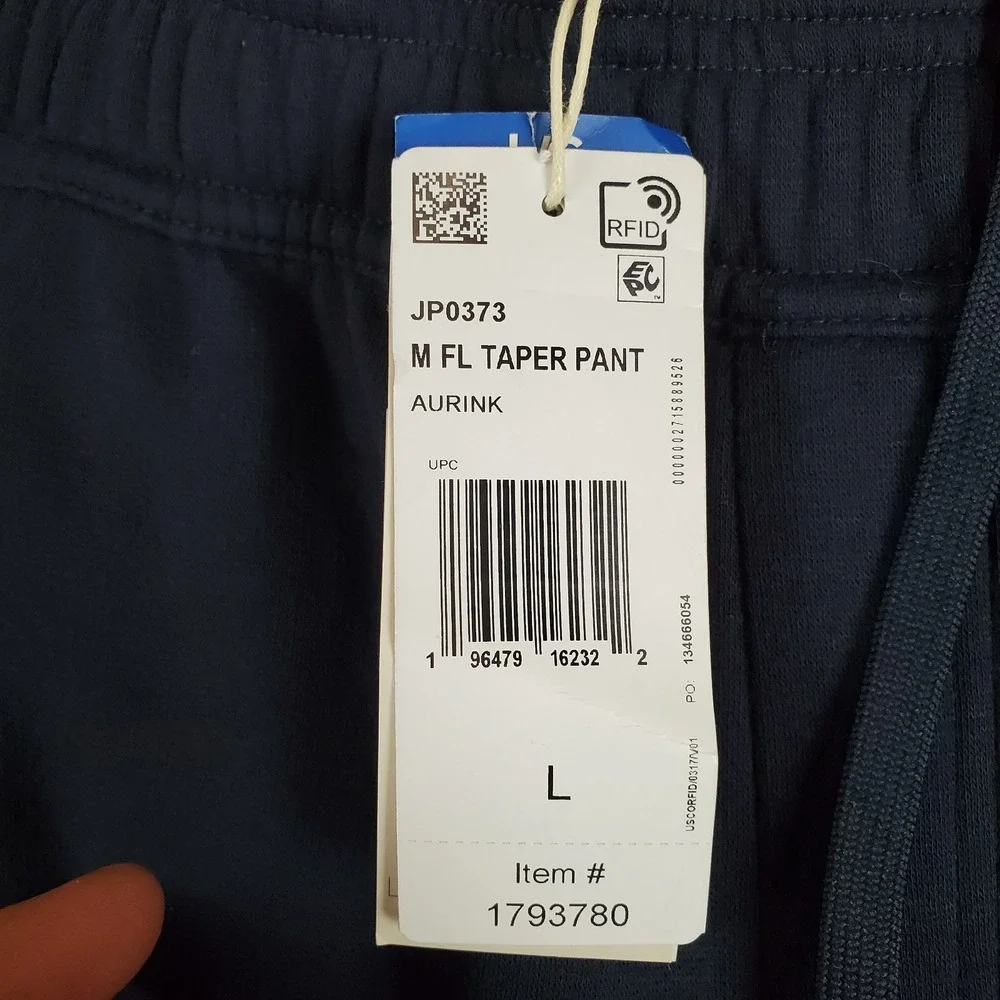 Adidas Mens Taper Pants Large Navy 100% Polyester Drawstring Pockets Sweatpants